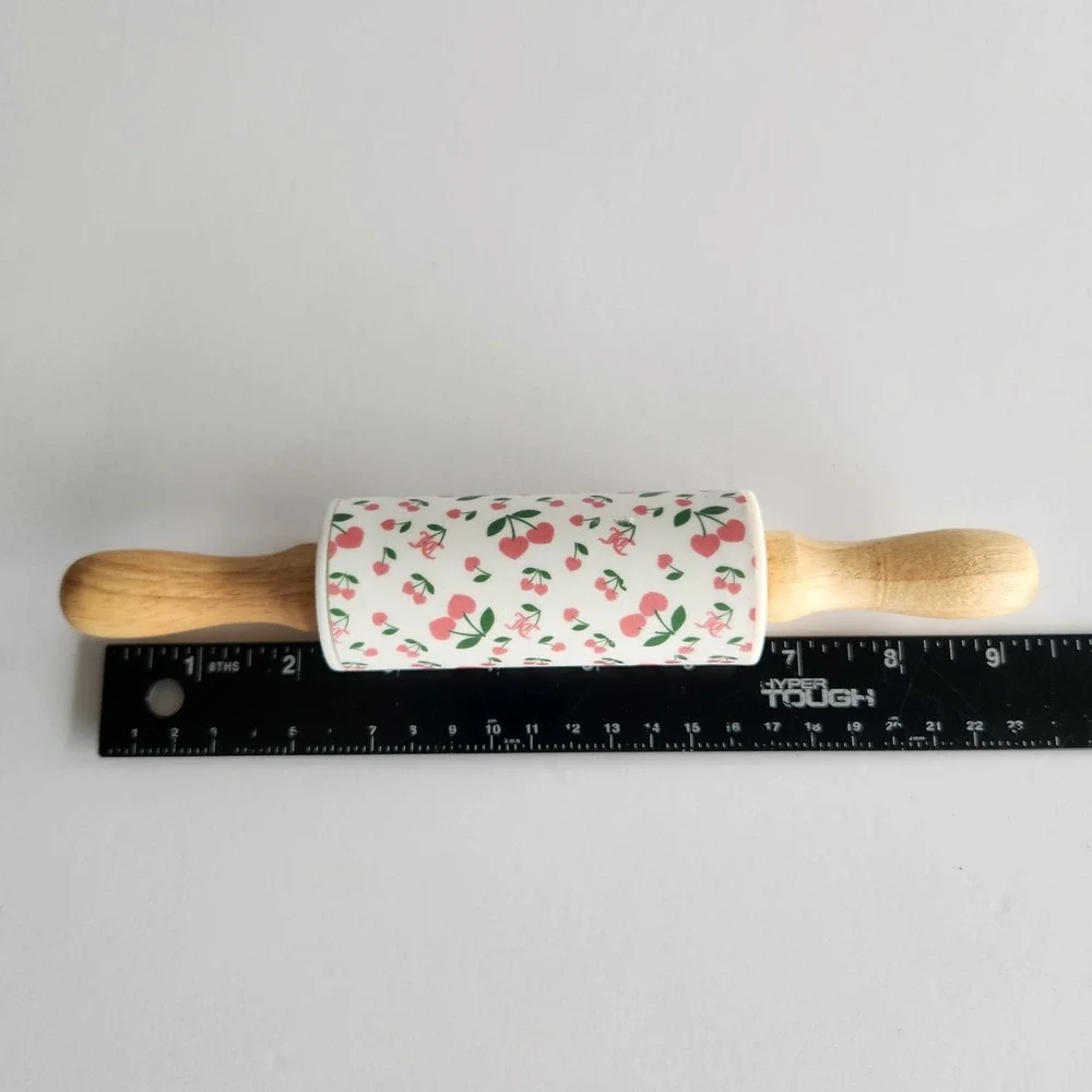 Juicy Couture Mini Rolling Pin White Pink Heart Cherry Monogram Ceramic Wood Y2K